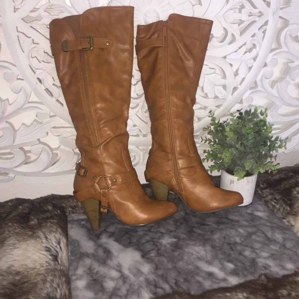 Faux leather calf length boots